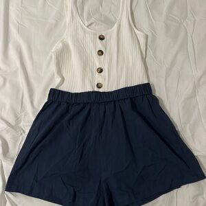 Women's Navy and White Buttoned Shorts